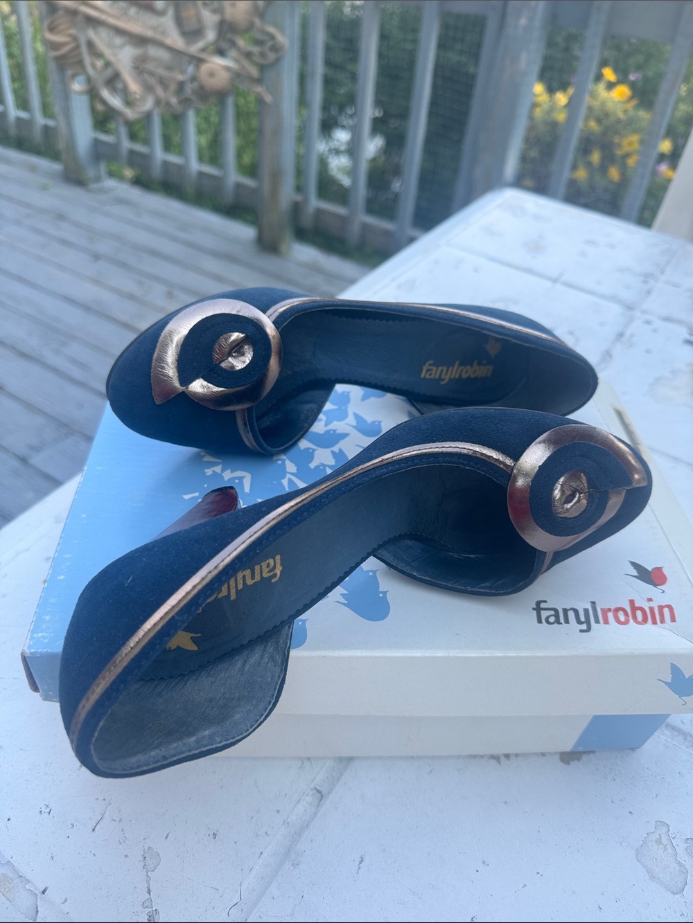 Faryl Robin Navy and Gold Heels